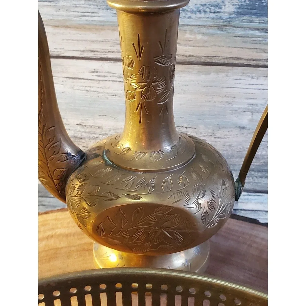 8 piece Vintage Etched Brass Turkish Coffee Set Made in India‎